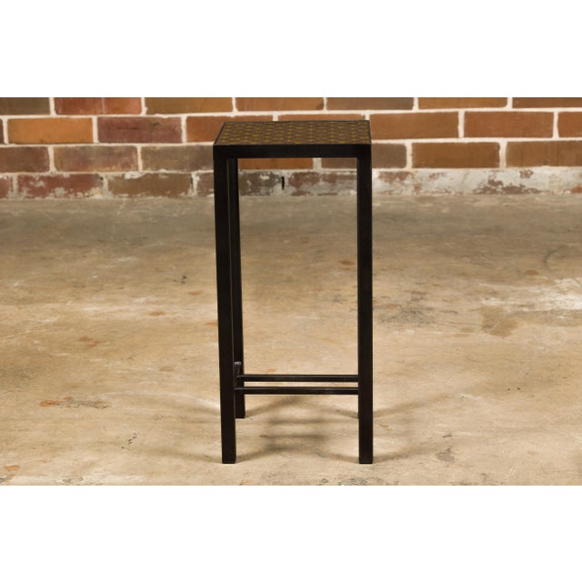 Louis Vuitton Leather Top Small Side Table with Custom Metal Base and Stretchers For Sale - Image 10 of 12