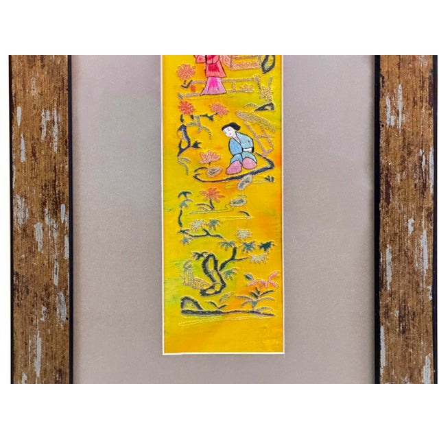 Vintage Yellow Scenery Embroidered Rectangular Framed Wall Art A For Sale - Image 10 of 13