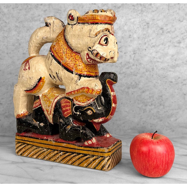 - Late 20th Century Hindu Gajasimha Lion Sculpture - 12" Tall Lightweight Wood with Paper-Mache Outer Layer - Brightly...