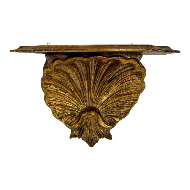 Vintage Italian Giltwood Grotto Shell Wall Shelf For Sale