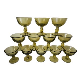 Vintage Tiffin-Franciscan Canterbury Greenbriar Hand Blown Green Stem Glasses - Set of 12 For Sale