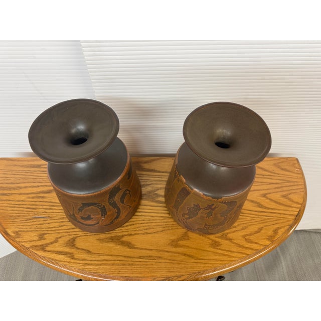 Brown Designs West Stoneware Pottery Vases, Set of Three For Sale - Image 8 of 12