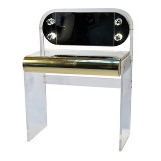 Hollywood Regency Lucite Mirrored Vanity Table For Sale