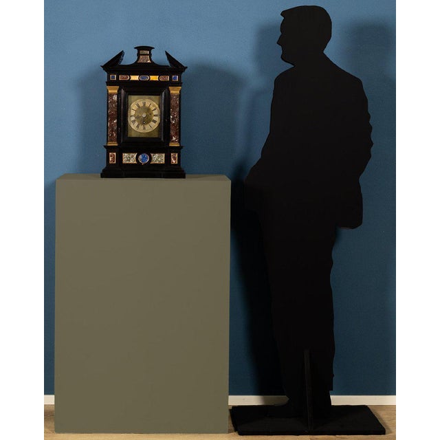 Black Ebony Table Clock with Semi-Precious Stone Inlay, Central Italy, 18th Century For Sale - Image 8 of 12