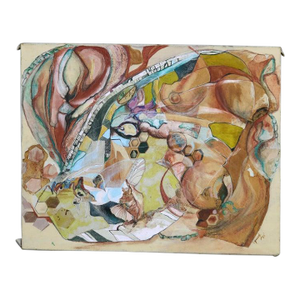 Mid Century Modern Abstract Impressionist Multimédia Painting on Canvas C1968