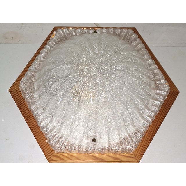 Vintage Ceiling Lamp with Hexagonal Pine Wood Frame for Frosted Glass Shade, 1980s For Sale - Image 6 of 9