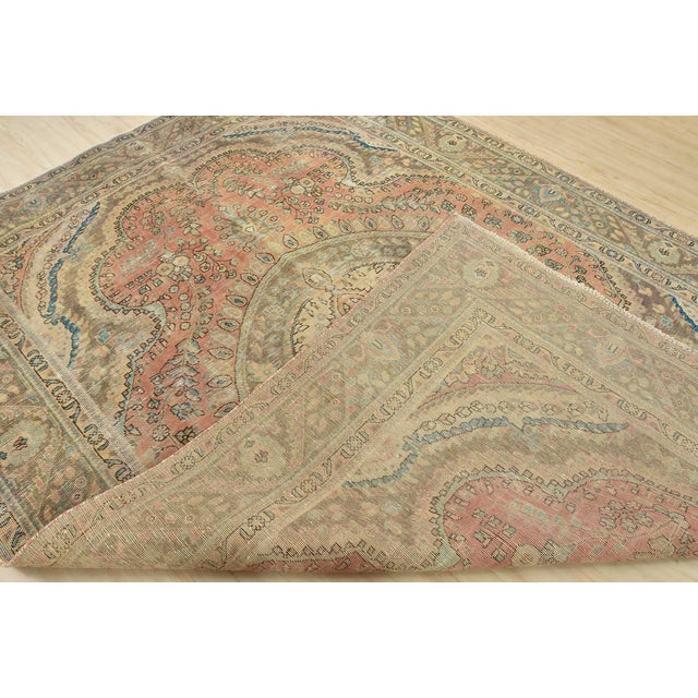 Tabriz Rug 8’1” X 11′ Pink Wool Vintage Distressed Hand-Knotted Carpet For Sale - Image 14 of 15