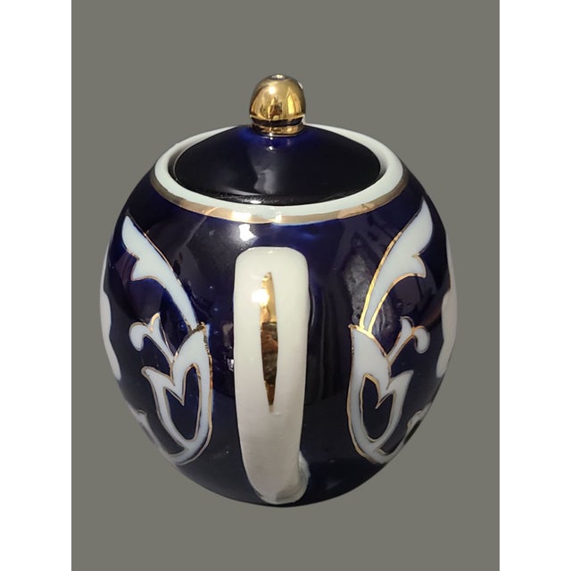 Blue Vintage Pakhta Cobalt Blue & White Gilded Imperial Porcelain Russian Tea Pot For Sale - Image 8 of 11