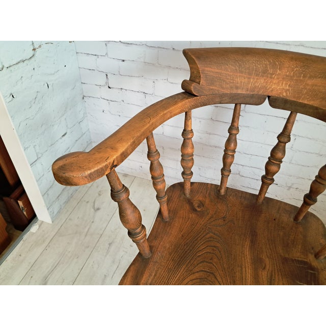 Antique Victorian Smokers Bow Armchair in Beech & Elm, 1880s For Sale - Image 13 of 18