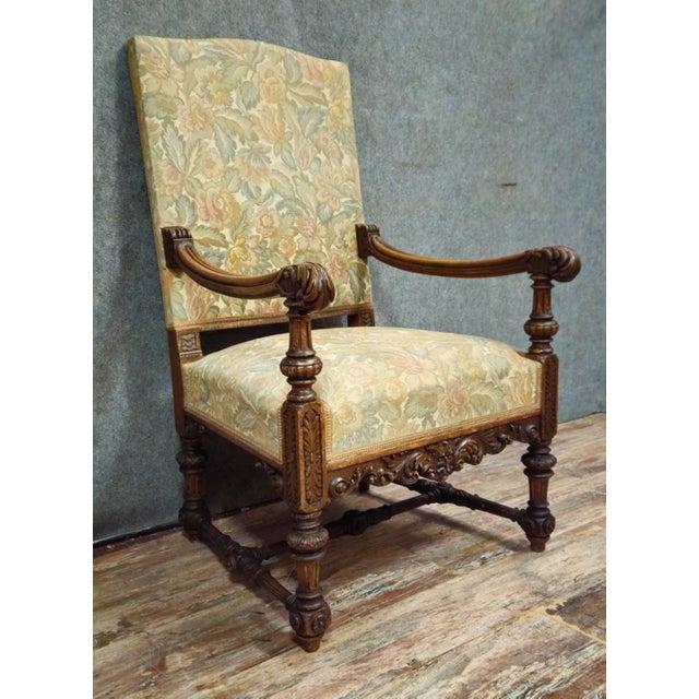 Antique carved walnut armchair – renaissance/henri ii style – h 111 cm superb antique armchair in solid walnut, richly...