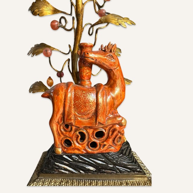 Chinese Pair of Chinese Ceramic Spotted Deer Joss Stick Holders Converted to Lamps by Nicholas Hayden, New York For Sale - Image 3 of 9