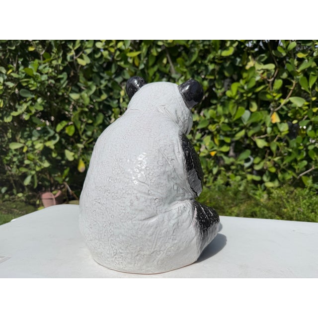 Black Vintage Large Crackle Glazed Seated Panda Ceramic Sculpture For Sale - Image 8 of 12