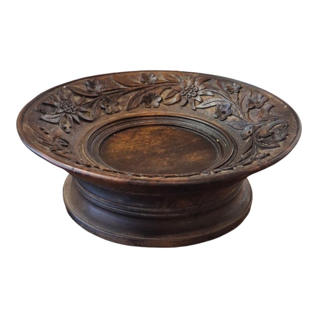 1940s Black Forest Carved Wood Musical Serving Bowl For Sale