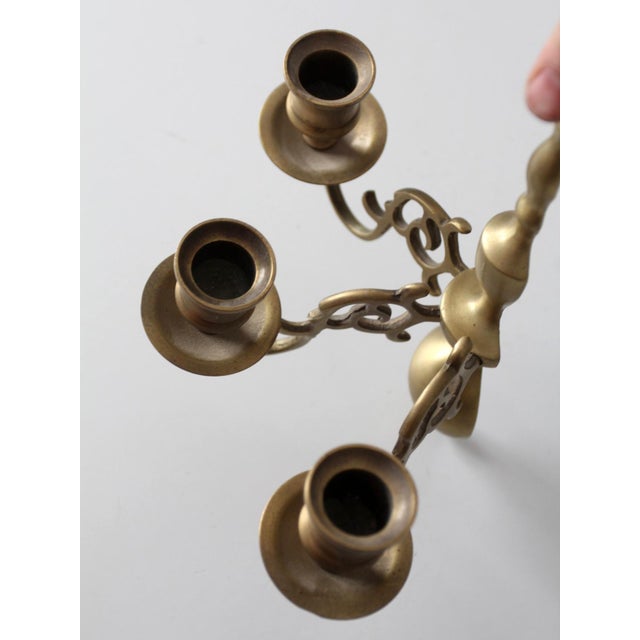 Vintage Brass Three Arm Wall Candle Sconce For Sale - Image 12 of 14