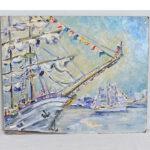 Wood French Vintage Seascape Painting on Board For Sale - Image 7 of 10