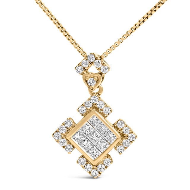 Contemporary 10K Yellow Gold 3/8 Cttw Princess Diamond Geometric Pendant Necklace For Sale - Image 3 of 4