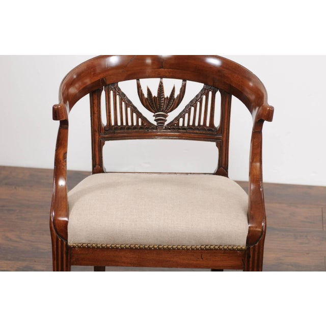 Italian Two Italian 1800s Carved Walnut Upholstered Armchairs Sold Individually For Sale - Image 3 of 11