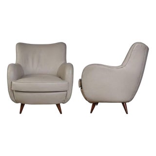 Pair of Brazilian Caviuna Wood and Gray Leather Armchairs, Circa 1960 For Sale