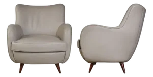 Pair of Brazilian Caviuna Wood and Gray Leather Armchairs, Circa 1960