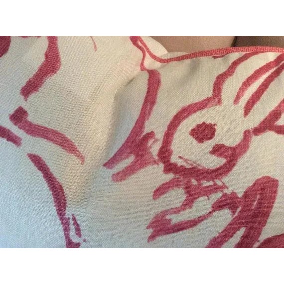 Hunt Slonem "Bunny Hutch" in Pink & White 24" Pillows - A Pair For Sale - Image 4 of 6