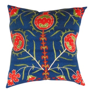 Pasargad DC Navy Blue Turkish Suzani Design Pillow For Sale