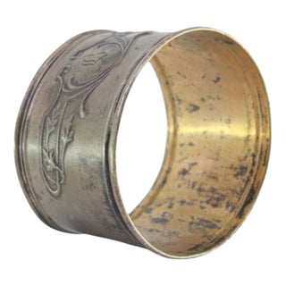 Silver Napkin Ring with Raised Floral Motifs and Monogram For Sale