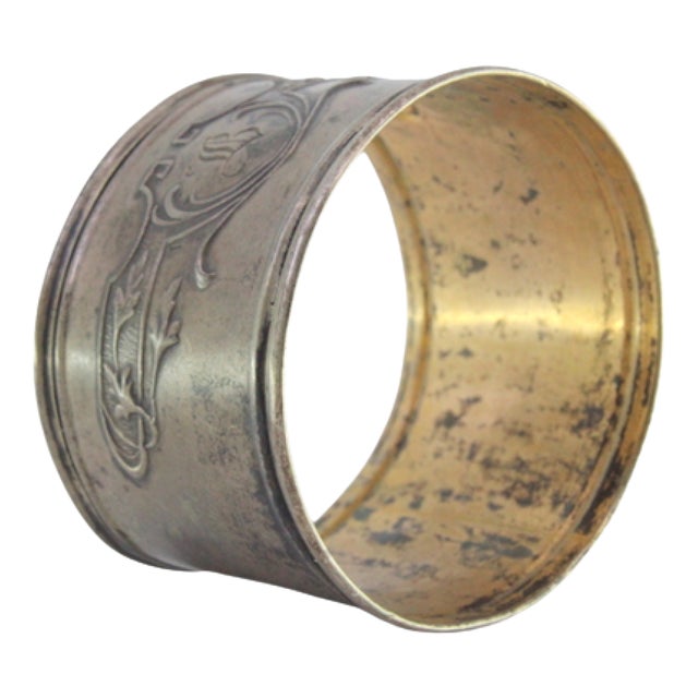 Silver Napkin Ring with Raised Floral Motifs and Monogram For Sale