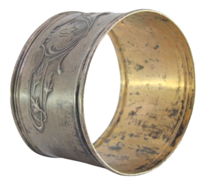 Silver Napkin Ring with Raised Floral Motifs and Monogram