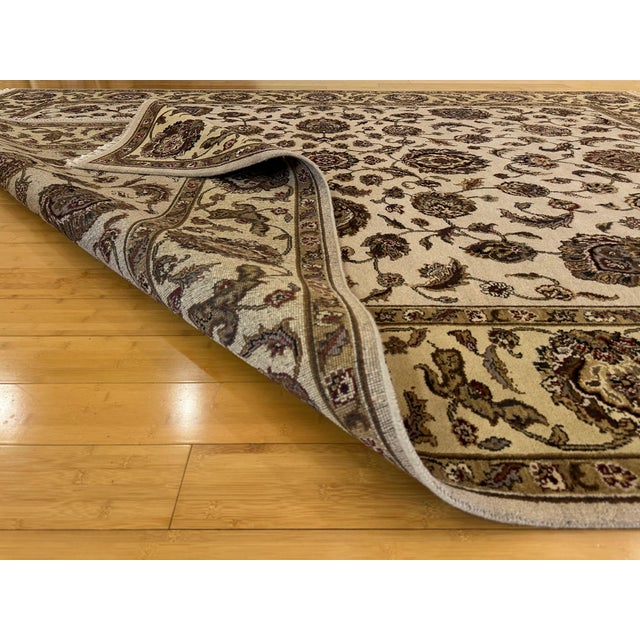 Textile Large Jaipur Persian Kashan Style Handmade Ivory Floral Wool Rug 9x12 For Sale - Image 7 of 10