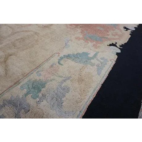 Textile 1920s Beige Geometric Antique Chinese Art Deco Carpet 9'2" X 11'9" Knotted Wool Rug For Sale - Image 7 of 9