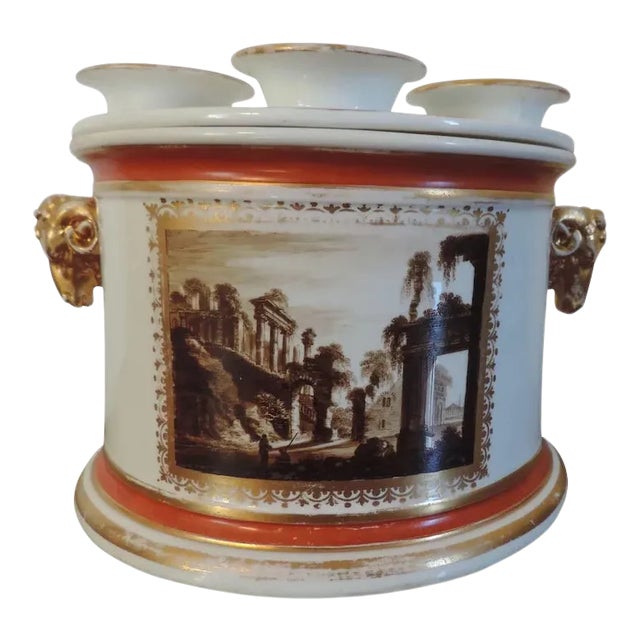 Early 19th Century Porcelain Crocus Vase with Ram's Head Handles For Sale