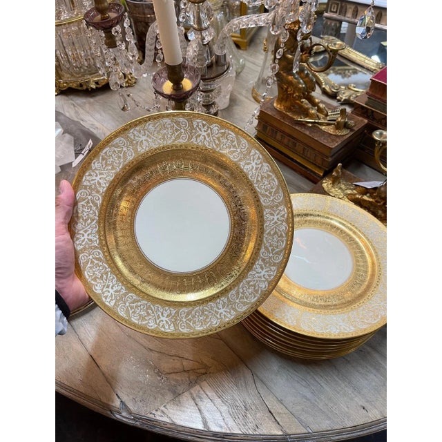 Bavarian China Gold Encrusted Dinner Plates - Set of 10 For Sale - Image 4 of 9