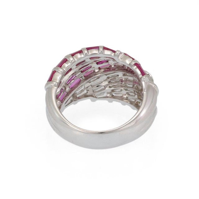 Modern Style Baguette Diamond Ruby 18k Gold Dome Ring For Sale - Image 4 of 5