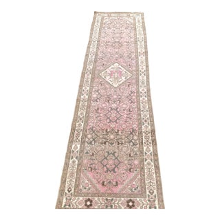 Vintage Runner Rug | Pink and Brown Tones | 3x10 For Sale