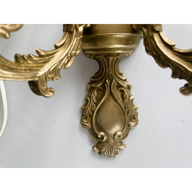 Vintage Rococo Two-Arm Wall Lamp in Brass from Polam-Meos For Sale - Image 3 of 10