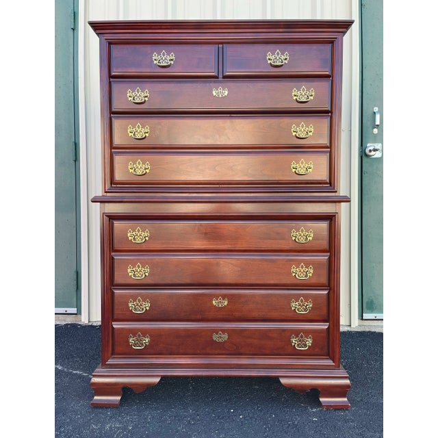 A beautiful bright Cherry Chippendale style chest of drawers. A sought after design for space saving, this tall chest...