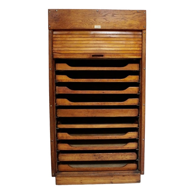 Antique Oak Drum Plans Chest from Warings, 1910s For Sale