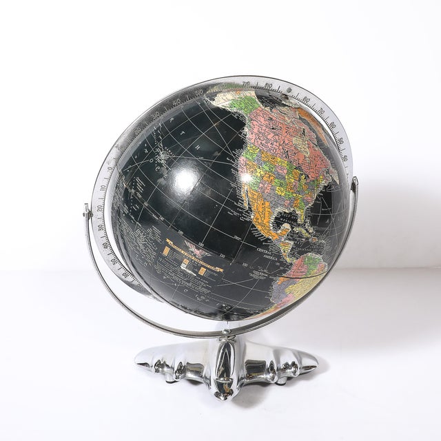 Art Deco Aviation Globe on Sculptural Airplane Base in Chrome For Sale - Image 4 of 14