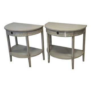 Vintage Pine Gustavian Style Painted Demi-Lune Tables - A Pair For Sale