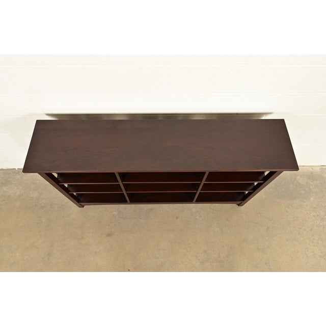 Stickley Harvey Ellis Collection Mission Arts & Crafts Inlaid Cherry Wood Slatted Triple Bookcase For Sale - Image 9 of 12
