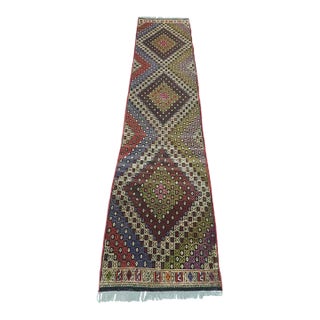 1960s Embroidered Kilim Runner Rug - 24"x107" For Sale