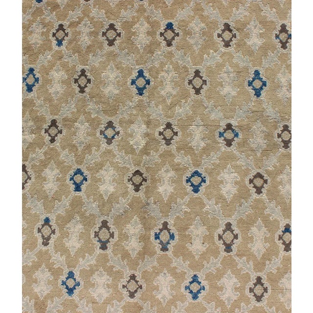 Mid 20th Century Fine Turkish Sivas Rug in All Over Geometric Design in Tan, Taupe, Blue & Brown For Sale - Image 5 of 8