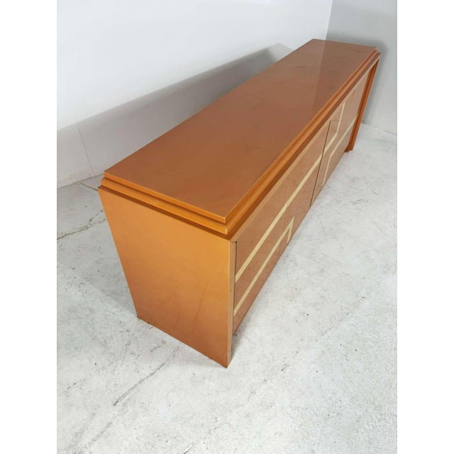 Orange Italian Orange Lacquered Sideboard with Inlay, 1970s For Sale - Image 8 of 16