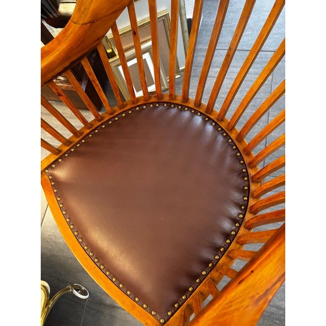 Wood Desk Chair in Beech and Leather, 1930s For Sale - Image 7 of 9