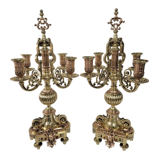 Antique Brass and Bronze Candelabra Set For Sale