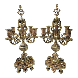Antique Brass and Bronze Candelabra Set