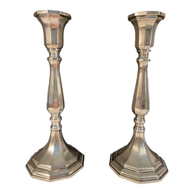 Mid 20th Century Vintage Sheffield Italian Silverplated Candle Holders / Candlesticks - a Pair For Sale