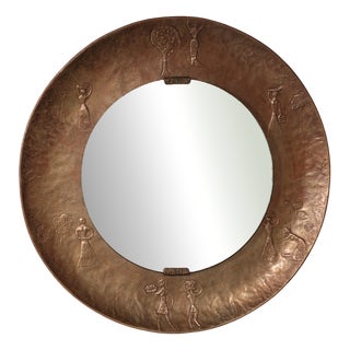 Sculptural Hammered Copper Mirror attributed to Angelo Bragalini, 1950 For Sale
