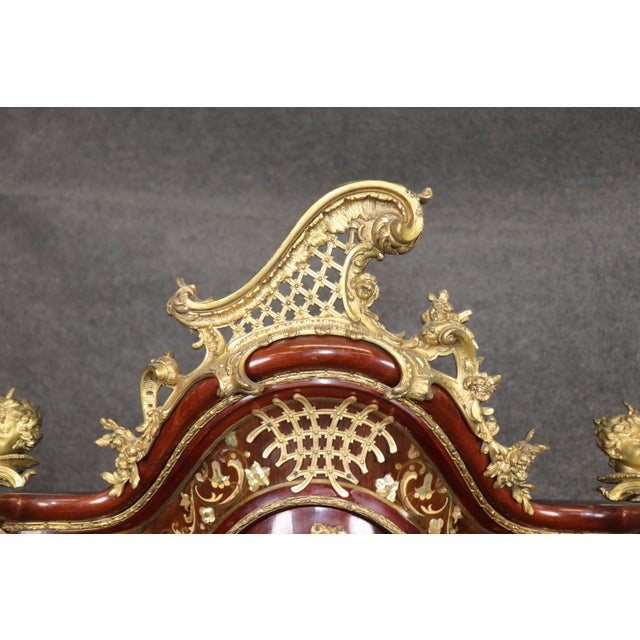 Late 19th Century Signed J.Groschkus Abalone & Mother of Pearl Figural Bronze Bowed Glass Vitrine For Sale - Image 13 of 17