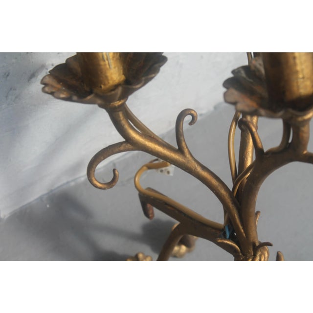 1930s Traditional Gilt Steel Maison Bagues Style 3 Light Sconces - a Pair For Sale - Image 9 of 10